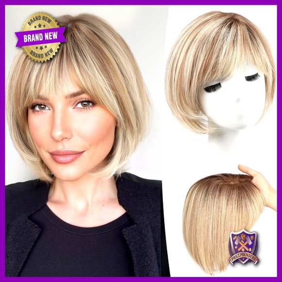 Accessories | Real Human Hair Topper Short Bob With Bangs Side Part ...